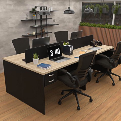 Estação de Trabalho Mesas 120x60cm 4 Lugares C/ Gav Netmobil - Dubai/preto