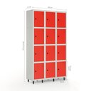 Ver imagem 2 de Armário Roupeiro Locker Guarda-Volume de Aço 12 Portas Pequenas com Fecho para Cadeado Vestiário Academia Vermelho/Cinza