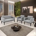 Ver imagem 7 de Sofá Namoradeira e 2 Poltronas Base de Madeira Preto Elisa Suede D03 - D'Rossi Cor Cinza