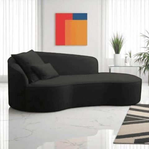Divã Recamier Sofá Curvo Sala de Tv e Estar Recepção Inglaterra 150cm Lado Direito Bouclé Preto