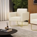 Ver imagem 2 de Poltrona Base X Industrial Dourado Marisa Linho Bege A19 D03 - D'Rossi