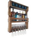 Ver imagem 1 de Bar Adega de Parede Madeira Rústico Para 05 Garrafas, Suporte Para Taças, Copos de Whisky e Doses