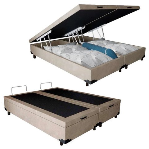Cama Box Baú King Bipartido Suede Bege Emth 193x203x40