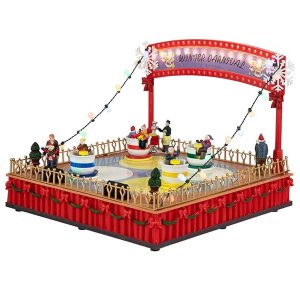 Enfeite Parque de Diversao Natal Natalino Led Cenario Musical Carrinho Giratorio Movimento Decoraçao