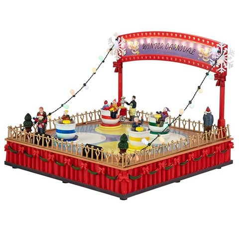 Enfeite Parque de Diversao Natal Natalino Led Cenario Musical Carrinho Giratorio Movimento Decoraçao