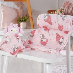 Manta com Naninha Coral Fleece Turma da Hello Kitty 75x100cm My Melody - 2