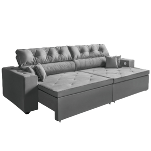 Sofá 5 Lugares Smart 3,02 Metros Cinza Retrátil, Reclinável Tecnologia Carregamento 3 portas USB - S