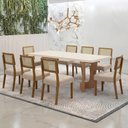 Ver imagem 1 de Mesa de Jantar Liz 180x90cm Vidro 40mm Cinamomo Off White com Kit 8 Cadeiras Linho Bege - Valdemó