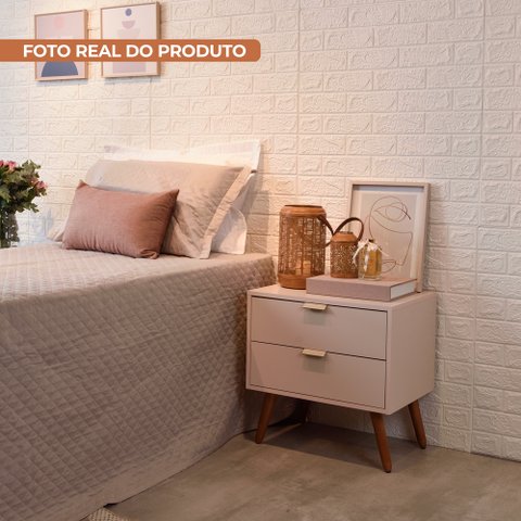 Mesa de Cabeceira Demadero com 2 Gavetas - Off White/natural