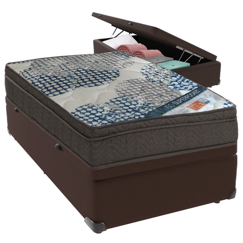 Cama Box Baú Marrom e Colchão Iso Superpocket Molas Ensacadas Solteiro Ortobom