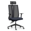 Ver imagem 2 de Kit 2 Cadeiras Escritório Giratória Presidente Flow F02 Base Preta Sintético Azul - Lyam Decor