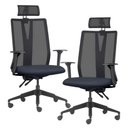 Ver imagem 1 de Kit 2 Cadeiras Escritório Giratória Presidente Flow F02 Base Preta Sintético Azul - Lyam Decor