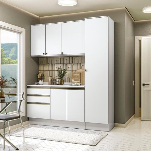 Armário de Cozinha Compacta 100% Mdf 190cm Branco Celeste Kappesberg