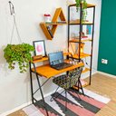 Ver imagem 2 de Kit Mesa para Escritório Stair 100cm e Estante Style Slim 6 Prateleiras Industrial Carvalho e Preto