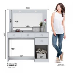 Penteadeira com Espelho e Led 1 Porta 4 Gavetas Beauty Henn - 3