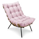 Ver imagem 3 de Kit Poltrona e Puff Costela Suede Rosa Bebê Base Metálica - Pallazio
