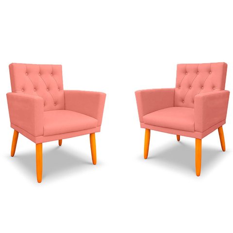 Kit 2 Poltronas Cadeira com Capitonê para Sala Clássica e Confortável em Suede