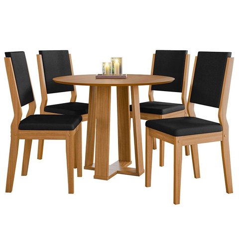 Mesa de Jantar 100x100cm Isabela e 4 Cadeiras Carol Ype Veludo Preto – New Ceval