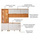 Ver imagem 4 de Cozinha Armário 4 Peças 270 cm Cristaleira Balcão para Pia MDF Bari Poliman - Freijo Off Acetinado