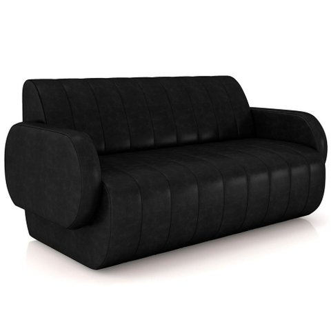 Sofá 3 Lugares Sala Living Orgânico 188cm Fávara K01 Couríssimo Preto - Lyam Decor