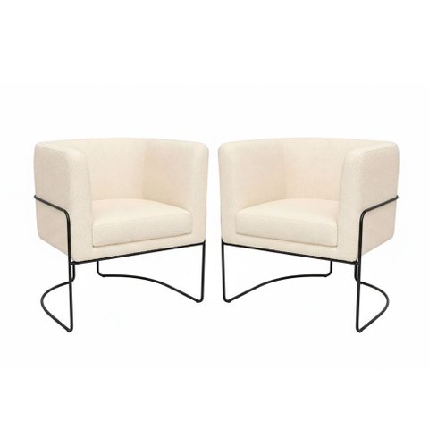Kit 2 Poltronas Mono Base Aço Preto Bouclé Off White - Sallar Home