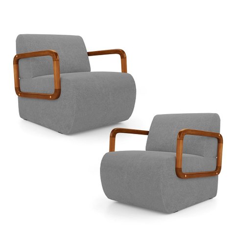 Kit 02 Poltronas Decorativas Orgânica Living Kavya Bouclê Cinza - Abmaza
