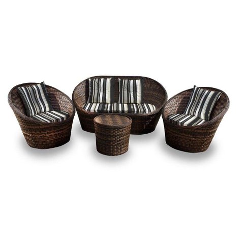 Conjunto de Sofá Fibra Sintética Bola - 1 Sofá 2 L + 2 Poltronas + 1 Mesa Centro - Tecido Illimani P
