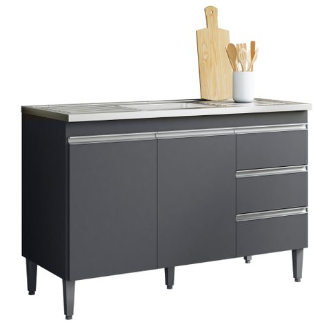 Balcão para Pia Andréia 120 Cm 2 Portas Cinza Ajl