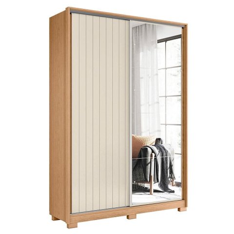 Guarda Roupa Frizatto 2 Portas Deslizantes Flex Freijó/off White com Espelho - Móveis Albatroz