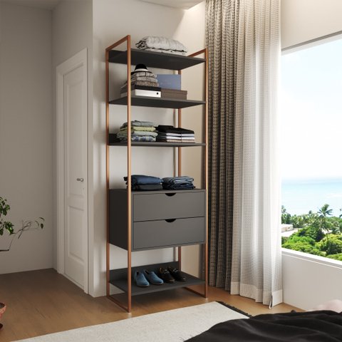 Modulo Closet Industrial com Gaveta Ferro Cobre Preto