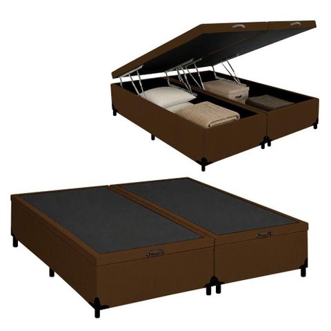 Cama Box com Baú Queen Bipartido Tecido Sintético Marrom 158cm Royal Sleep