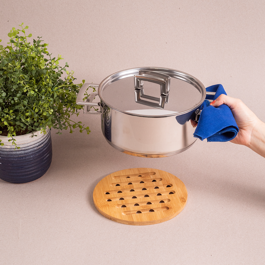 Descanso de Panela de Bambu Natural:bambu - 4