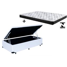Cama Box Baú Green Solteiro Branco + Colchão Espuma D33 88x188x10 - 1