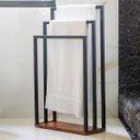 Ver imagem 6 de Suporte Porta Toalha Triplo de Chão para Banheiro Lavabo com Base em Madeira