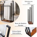 Ver imagem 4 de Suporte Porta Toalha Triplo de Chão para Banheiro Lavabo com Base em Madeira