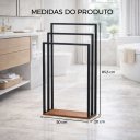 Ver imagem 2 de Suporte Porta Toalha Triplo de Chão para Banheiro Lavabo com Base em Madeira