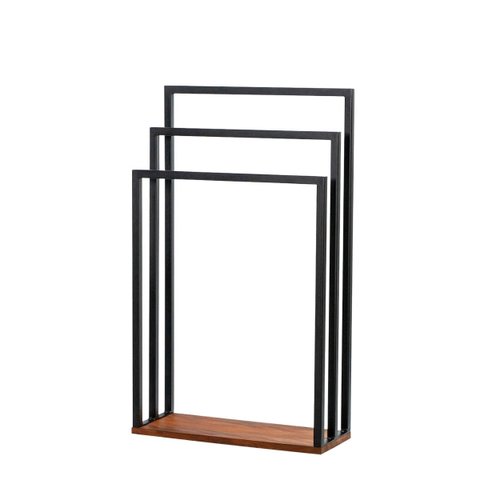 Suporte Porta Toalha Triplo de Chão para Banheiro Lavabo com Base em Madeira - Édecasamóveis