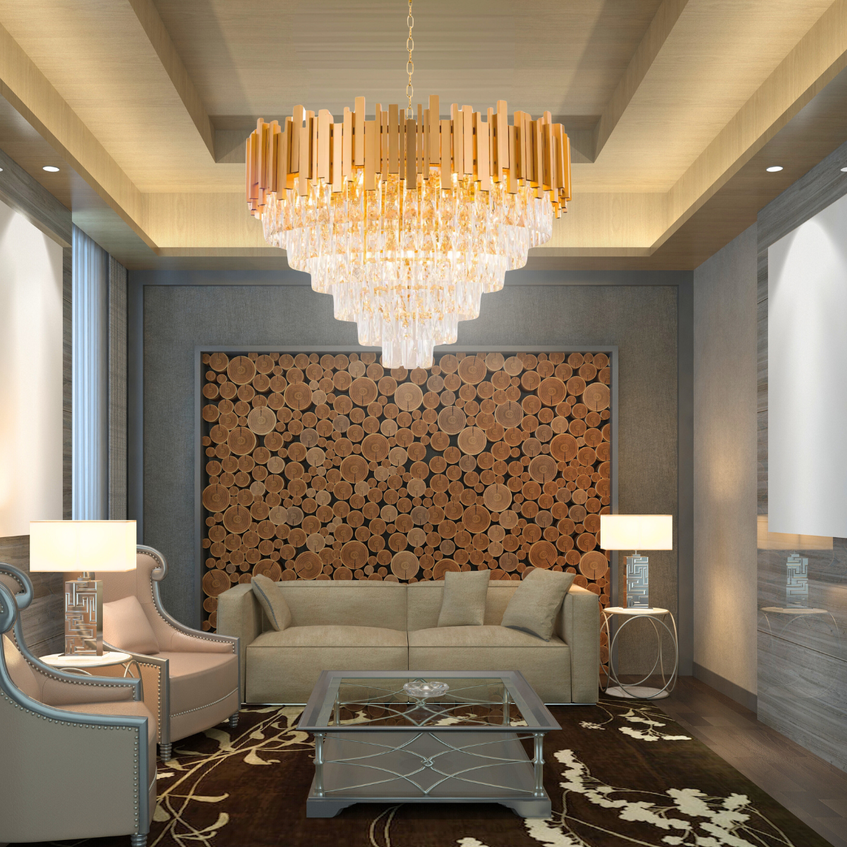 Ver imagem 4 de Lustre Pendente 100x80cm Vana Gold 242 Cristais 15 E14 Dourado Luminária Teto Gimpo Kjdd-vg6