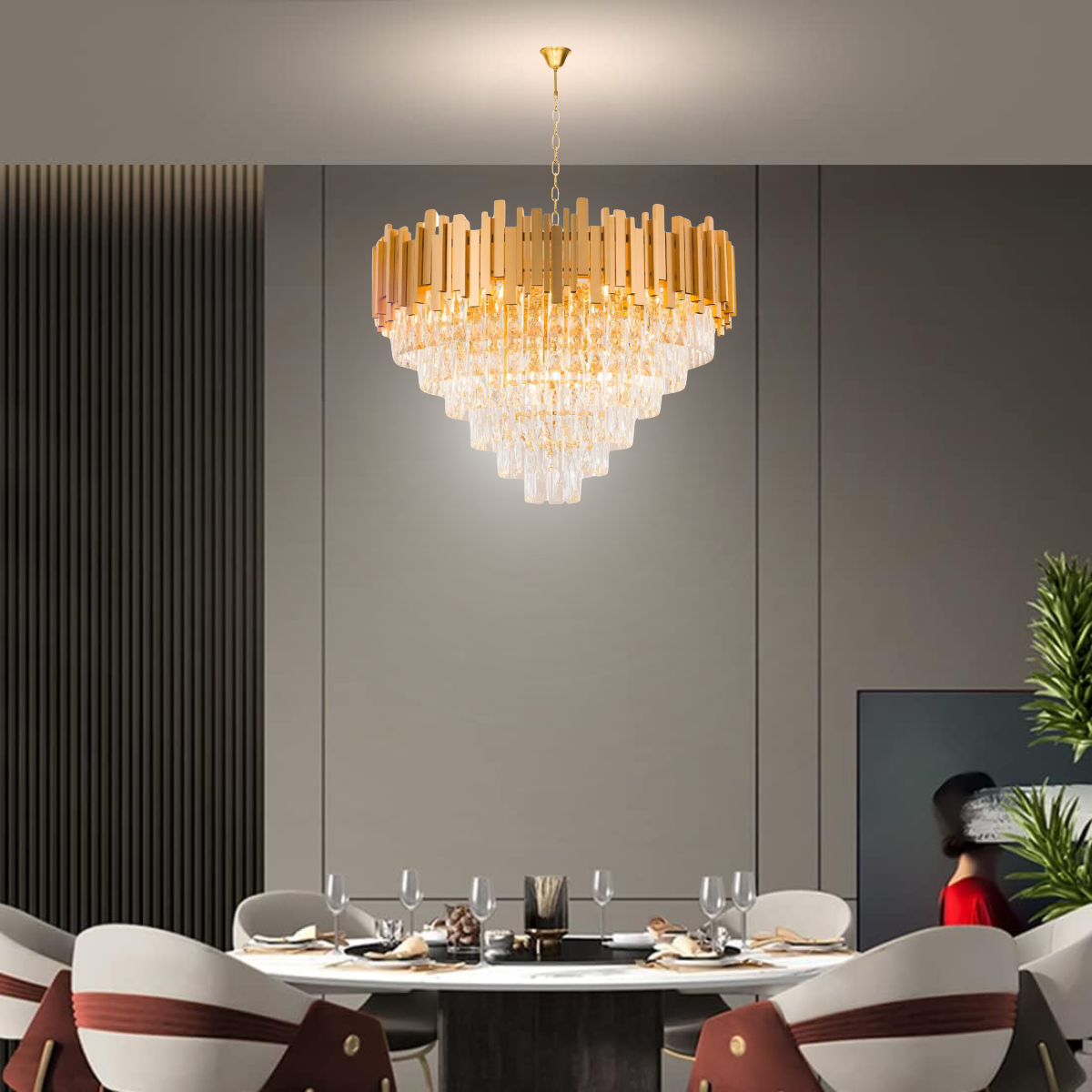 Ver mais imagens de Lustre Pendente 100x80cm Vana Gold 242 Cristais 15 E14 Dourado Luminária Teto Gimpo Kjdd-vg6