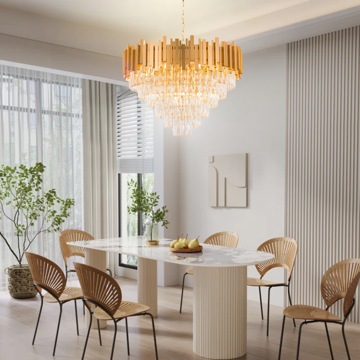 Ver imagem 3 de Lustre Pendente 100x80cm Vana Gold 242 Cristais 15 E14 Dourado Luminária Teto Gimpo Kjdd-vg6