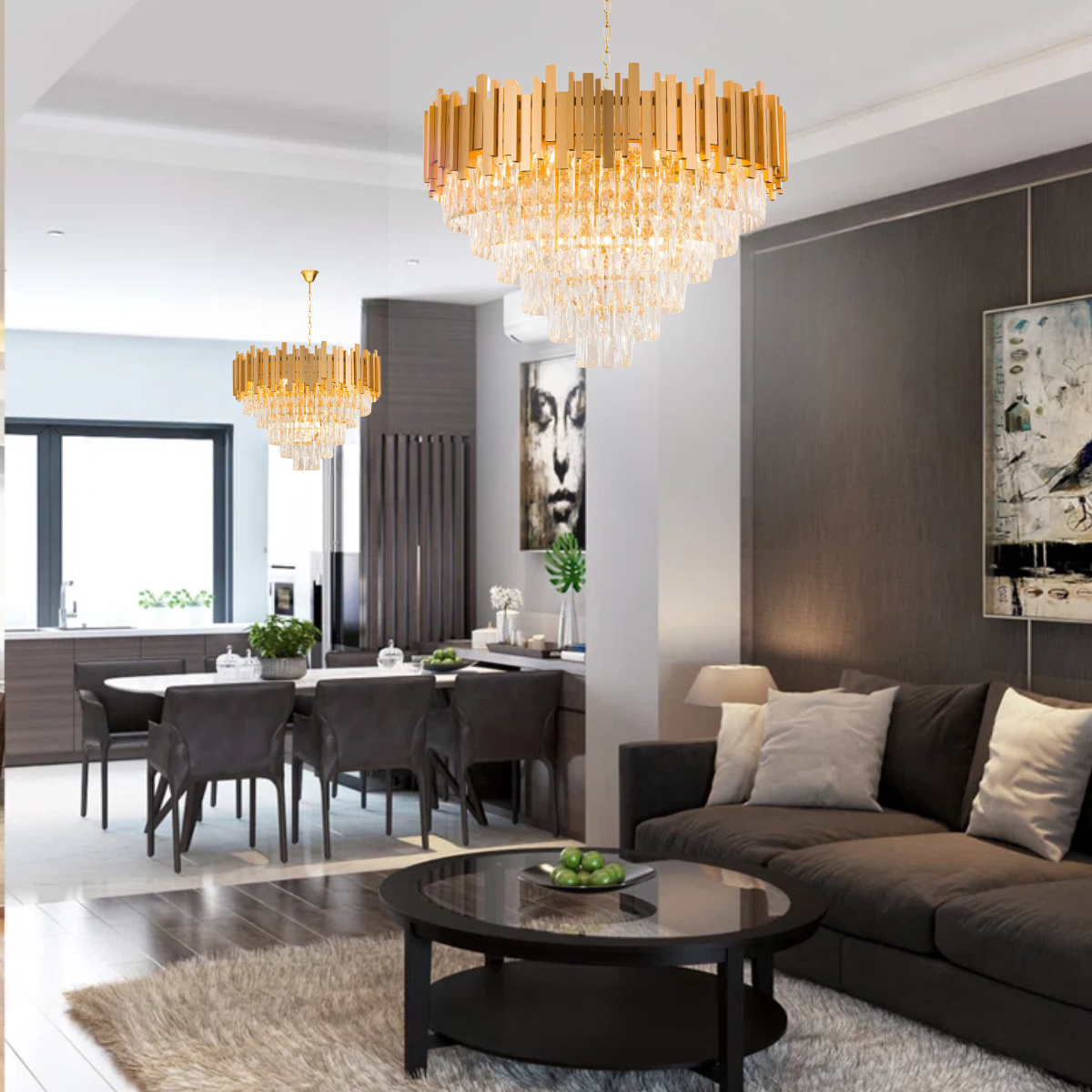 Ver imagem 5 de Lustre Pendente 100x80cm Vana Gold 242 Cristais 15 E14 Dourado Luminária Teto Gimpo Kjdd-vg6