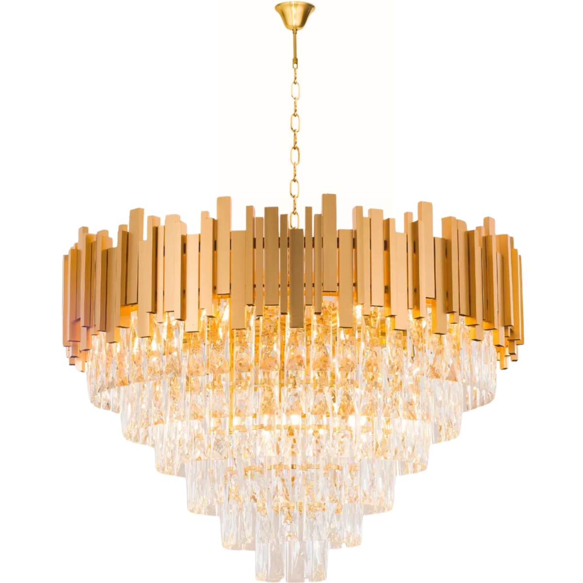 Ver imagem 1 de Lustre Pendente 100x80cm Vana Gold 242 Cristais 15 E14 Dourado Luminária Teto Gimpo Kjdd-vg6