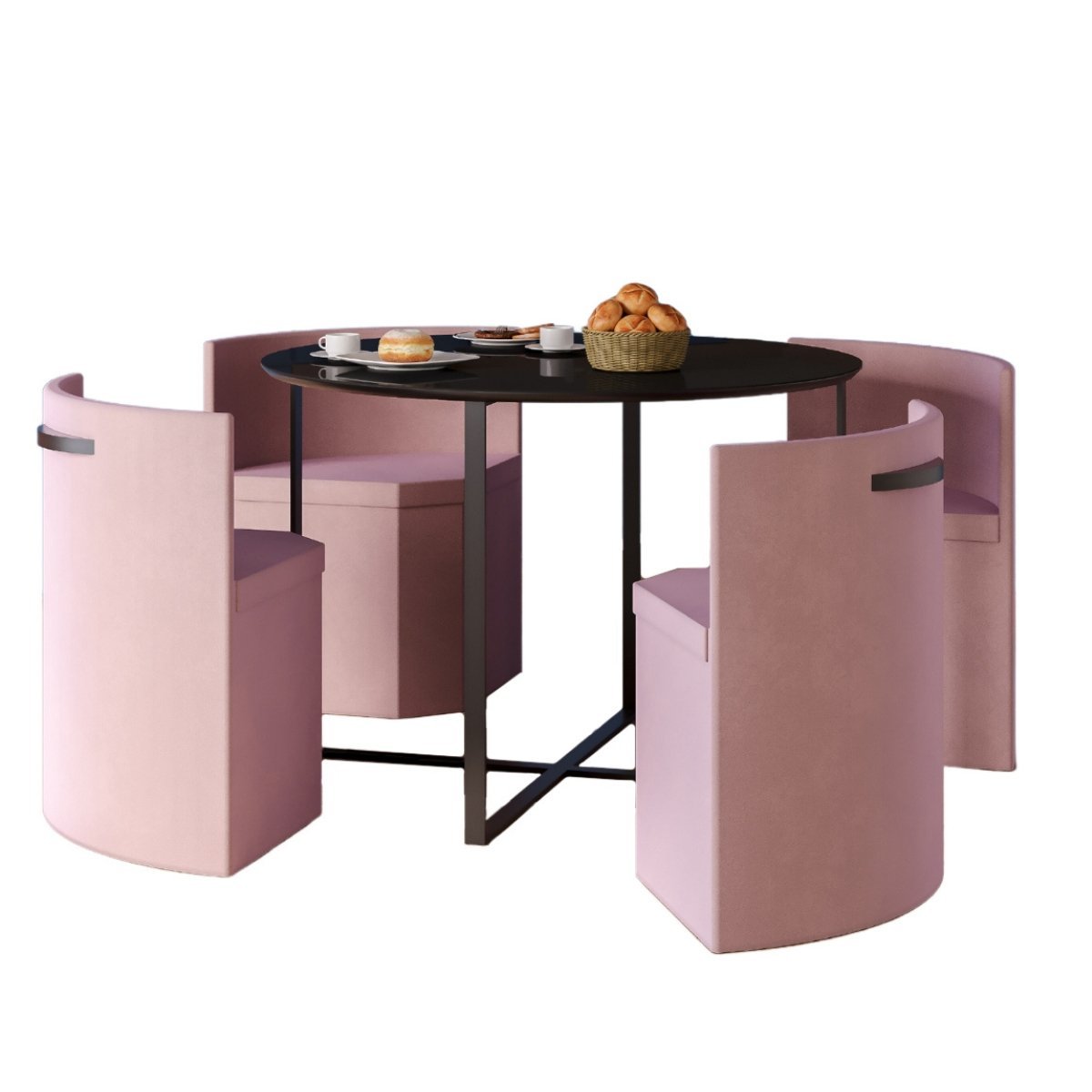 Conj. Compacto Sala de Jantar Pixel - Mesa Redonda C/ 4 Cadeiras Estofadas - 1