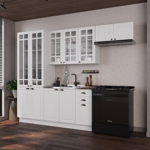 Armário de Cozinha Modulada Compacta Fidelitá Nara 100% MDF 4 Peças 280cm 12 Portas 2 Gavetas sem