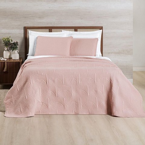 Cobre Leito Arcos 200 Fios Casal Padrão 03 Peças 100% Poliéster - Sal Rosa