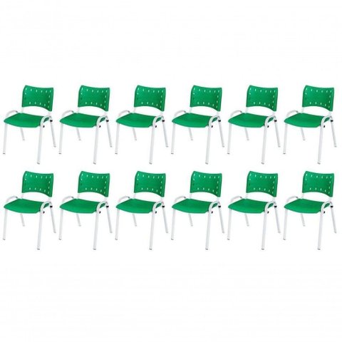 Cadeira Iso Base Branco , Escritório Verde Kit 12 Un