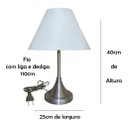 Ver imagem 3 de Abajur para Sala ou Quarto Base em alumínio escovado e Cúpula de algodão Branco