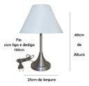 Ver imagem 3 de Abajur para Sala ou Quarto Base em alumínio escovado e Cúpula de algodão Branco