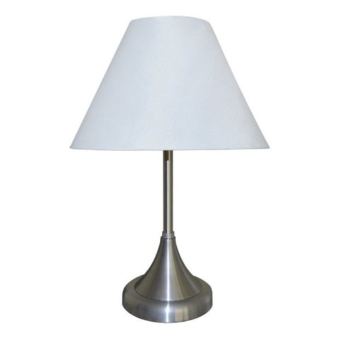 Abajur para Sala ou Quarto Base em alumínio escovado e Cúpula de algodão Branco