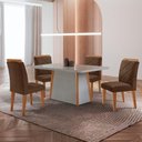 Ver imagem 1 de Mesa de Jantar Diane e 4 Cadeiras Melissa Moderna Mobilia Veludo Marrom/off/nat/serig Off com Vidro